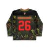 Black olive jungle foliage hockey jersey with red number 26 and “GRAFTHEGIRAFFE” text, back view
