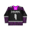 Black hockey jersey with neon purple circuit-board pattern, white back lettering and number, rear view