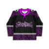 Black hockey jersey with glowing purple circuit-board pattern and angular white chest lettering, front view
