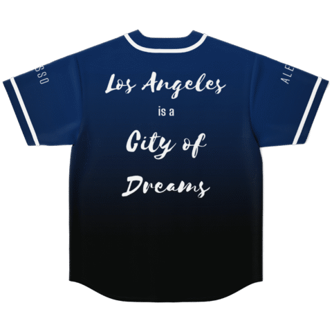Navy-to-black city gradient jersey back with “Los Angeles is a City of Dreams” script text