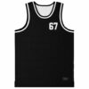 Solid black back view with white trim, small 67 number, and stitched hem label