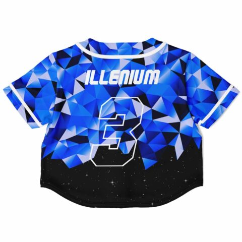 Baseball crop top back view with number 3 and stylized text