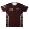 Seven Lions fan rave soccer jersey in maroon with chest logo text and gray chevron side stripes, front