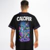 Black jersey featuring a colorful cartoon-style fantasy collage, worn from the back