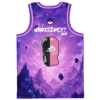 Festival-themed purple mountain print with split-tone face, “WHOISZOEY?” and “808” text, back view