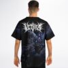Deep space jersey back with VETHRA text and glowing space station, worn in a studio