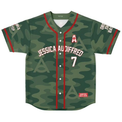 Jessica Audiffred rave baseball jersey — camo, green woodland