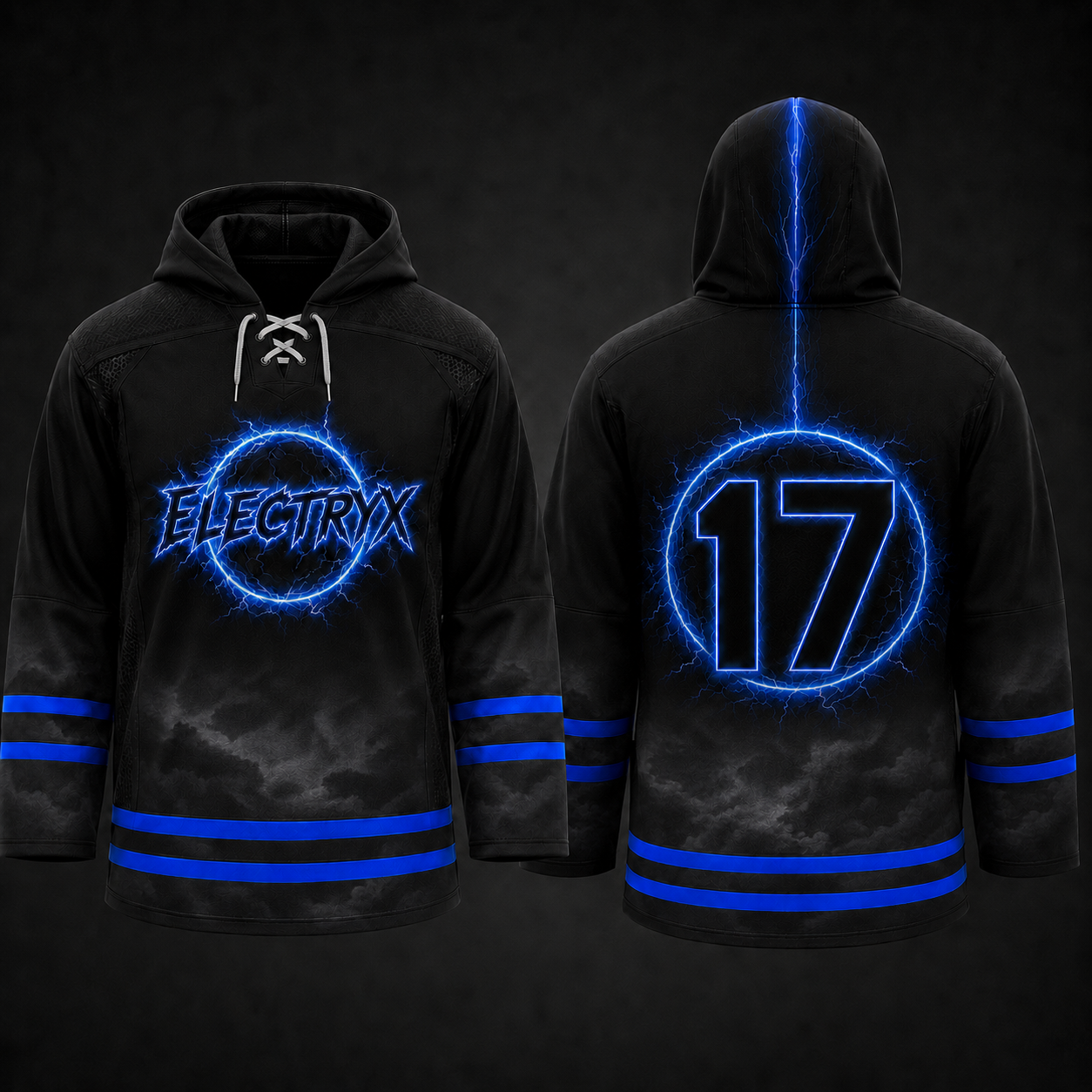 ELECTRYX rave hooded hockey jersey โ electric blue, black
