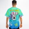 Aqua doodle cartoon rave baseball jersey, view 4 — button front with the all-over sea flower print
