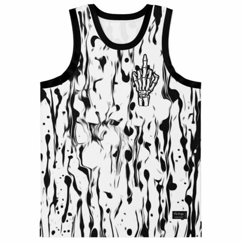 rave basketball jersey — all-over print, black white – back view