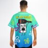 Teal doodle character rave baseball jersey, view 4 — button front with the all-over sea flower print