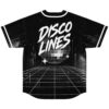 Disco Lines rave baseball jersey — retro futuristic, black – back view