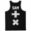 Martin Garrix fan rave basketball jersey in black with the white hexagon-lion emblem and artist name on the chest – front view