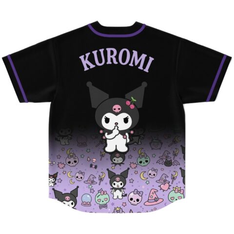 rave baseball jersey — sanrio kuromi, black upper – back view