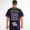 Purple liquid marble rave baseball jersey, view 3 — liquid marble swirl print and white trim detail