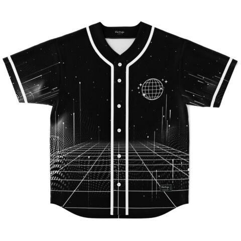 Disco Lines rave baseball jersey — retro futuristic, black