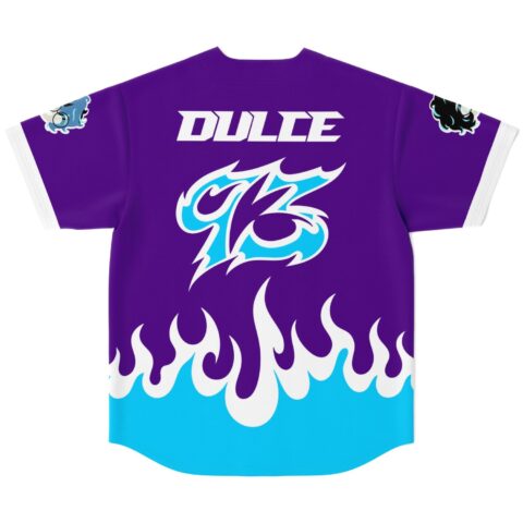 rave baseball jersey — tribal flame, purple – back view