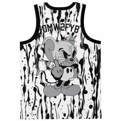 rave basketball jersey — all-over print, black white
