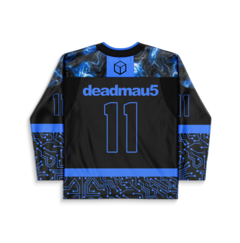deadmau5 rave hockey jersey — glowing blue, black – back view