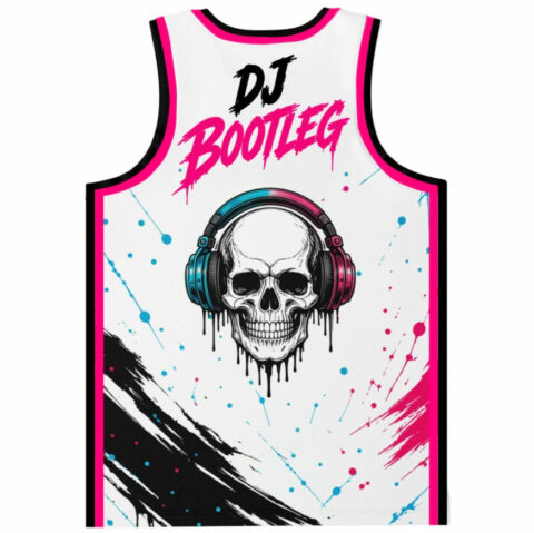 DJ Bootleg rave basketball jersey — graffiti brush, white – back view