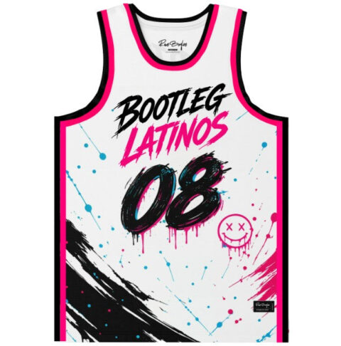 DJ Bootleg rave basketball jersey — graffiti brush, white