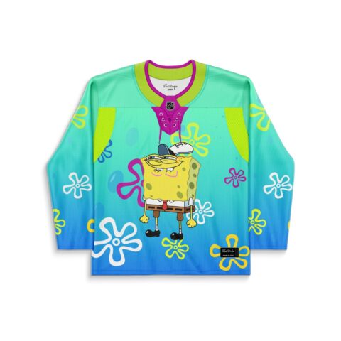 rave hockey jersey — spongebob squarepants, aqua blue – back view