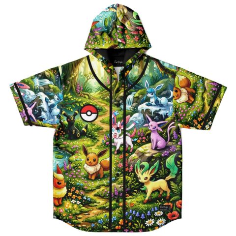 rave hooded baseball jersey — pokemon eevee, vibrant