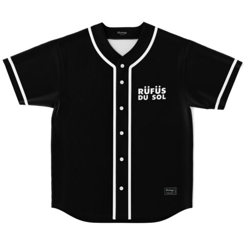 Rufus Du Sol rave baseball jersey — text only, black – back view