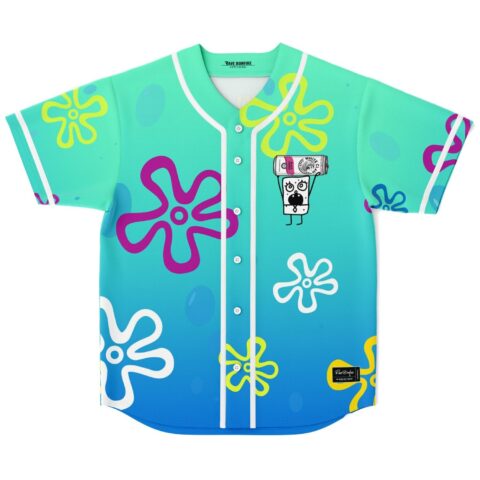 rave baseball jersey — doodlebob, aqua – back view
