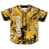 FISHER rave baseball jersey — ornate golden, gold black