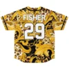 FISHER rave baseball jersey — ornate golden, gold black – back view