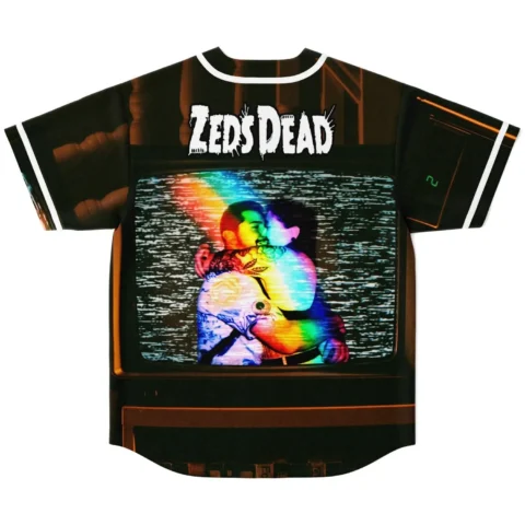 Zeds Dead rave baseball jersey — retro crt, black
