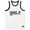 Sub Focus rave basketball jersey — minimal text, white