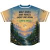 Luna & Moss rave baseball jersey — serene forest, golden sunset