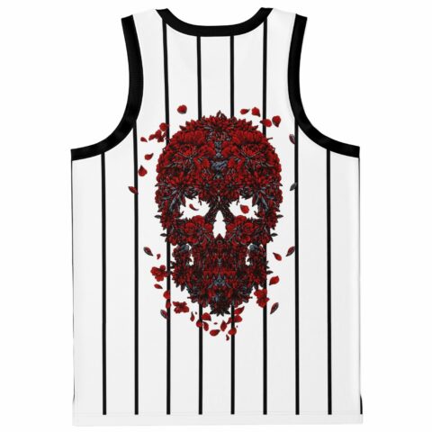 rave basketball jersey — all-over print, white – back view