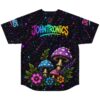 Johntronics rave baseball jersey — psychedelic amanita, black – back view