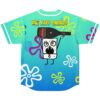 Teal doodle character rave baseball jersey — teal-to-blue gradient with sea flowers and a scribbled cartoon character