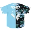 FISHER rave baseball jersey — split, light sky – back view