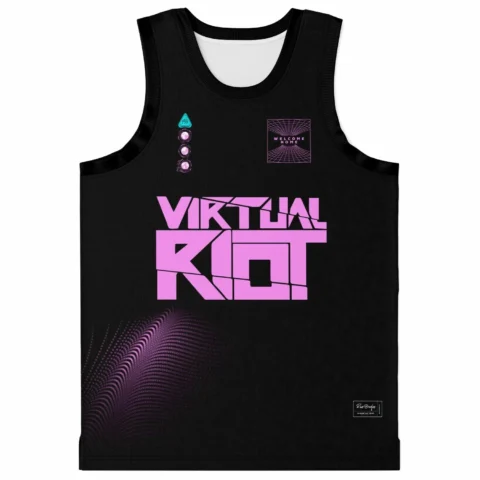 Virtual Riot rave basketball jersey — cyber virtual, black