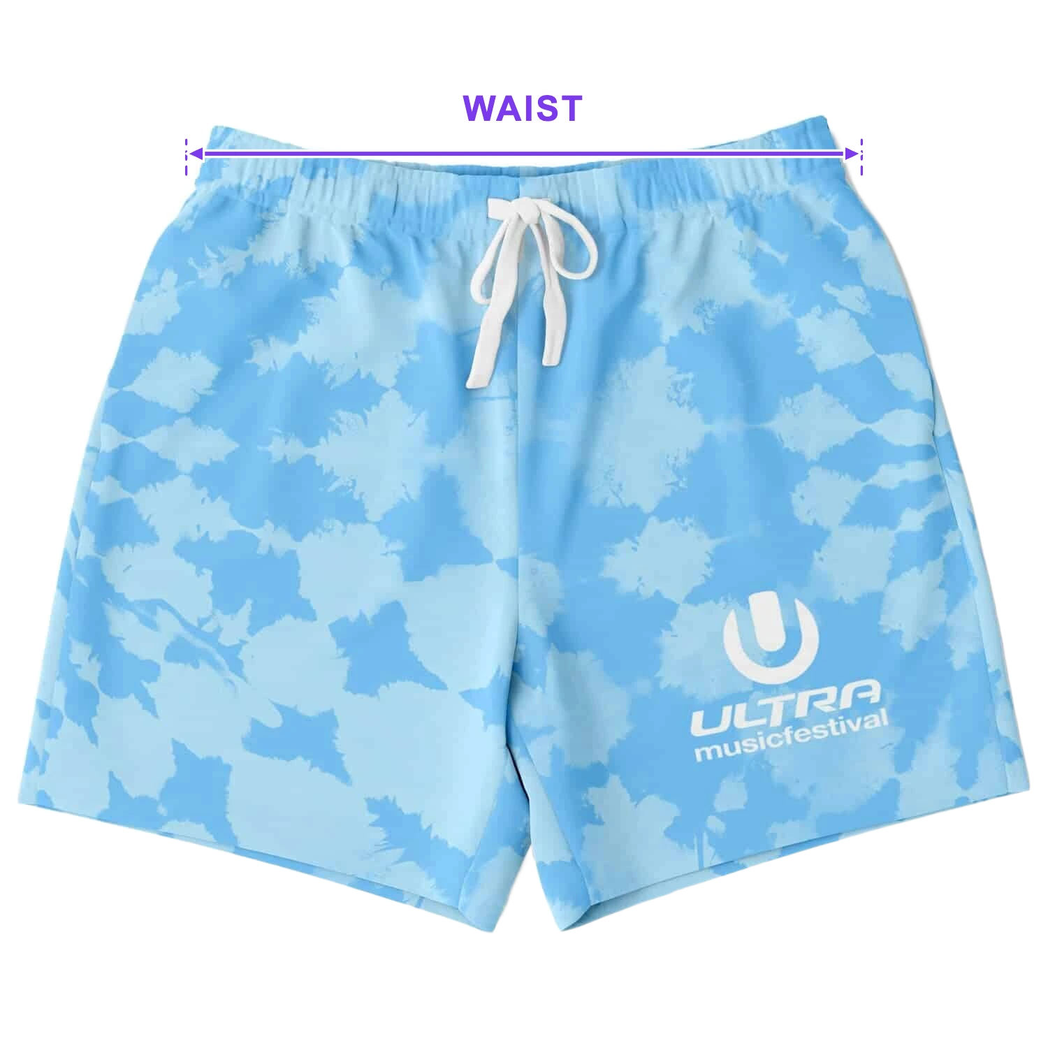 Shorts and swim trunks size chart diagram showing the waist measurement point