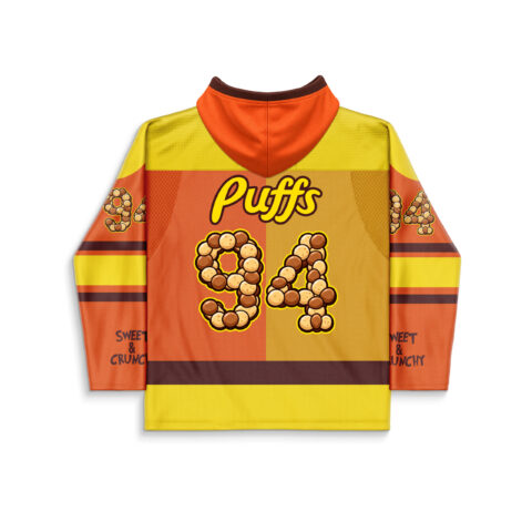 rave hooded hockey jersey — reese s, orange – back view