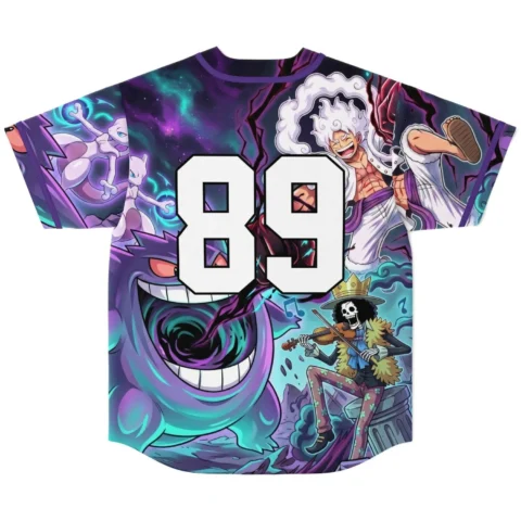 Back view of anime galaxy baseball jersey showing custom number 89 over cosmic monster design