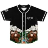 Front view of black cartoon bear baseball jersey with starry sky print and GRIZ chest text