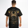 Model wearing the Colombia baseball jersey showing back city skyline design