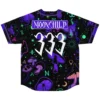 rave baseball jersey — psychedelic mushrooms, black – back view