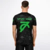 Close-up of sleeve print showing green alien and planet graphic on galaxy jersey