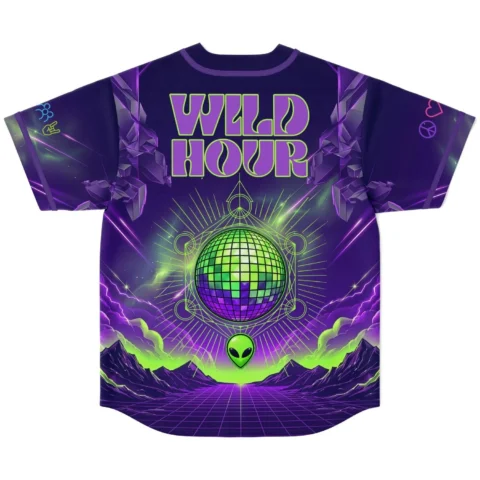 rave baseball jersey — synthwave retro, purple deep