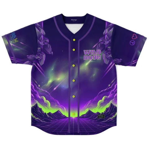 rave baseball jersey — synthwave retro, purple deep – back view