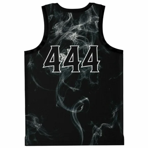 rave basketball jersey — wispy white, black – back view