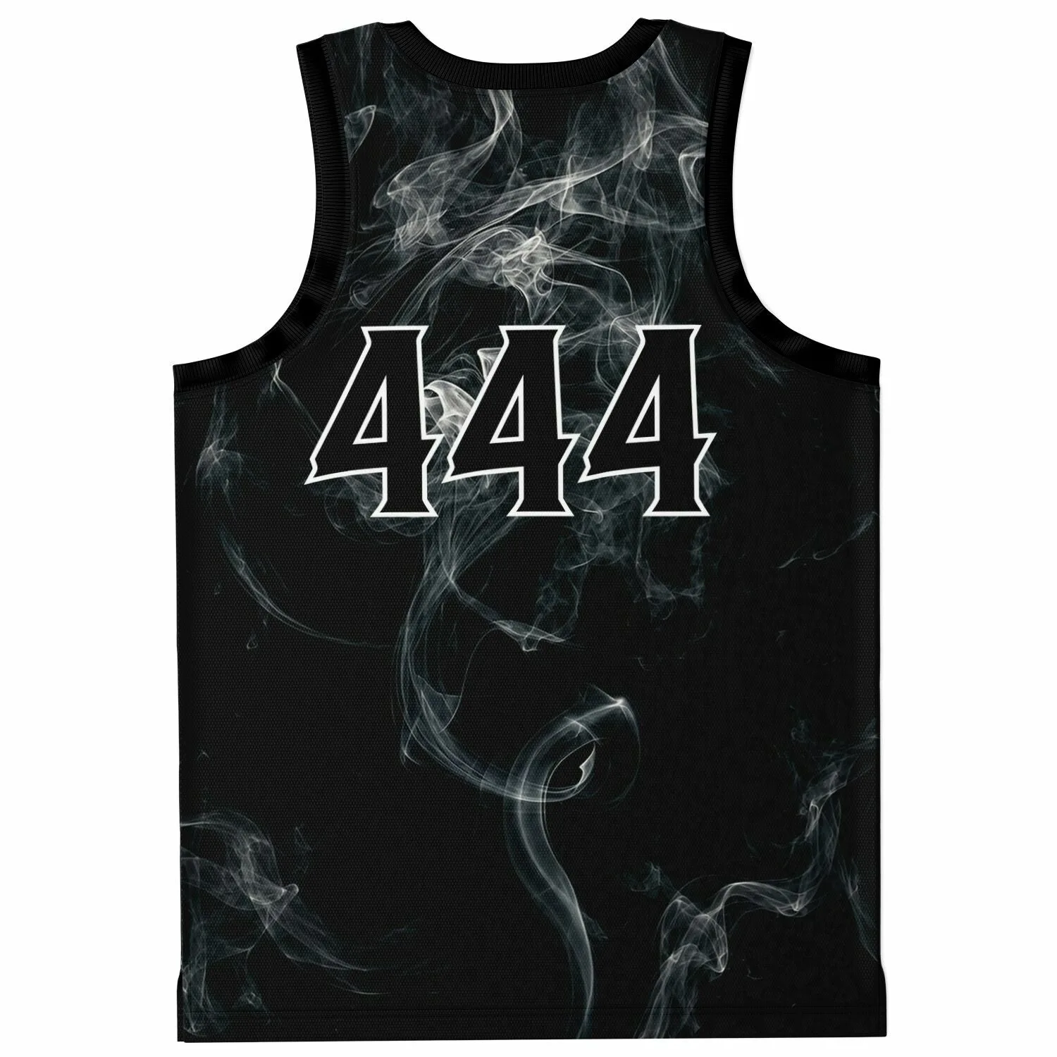 rave basketball jersey โ wispy white, black โ back view